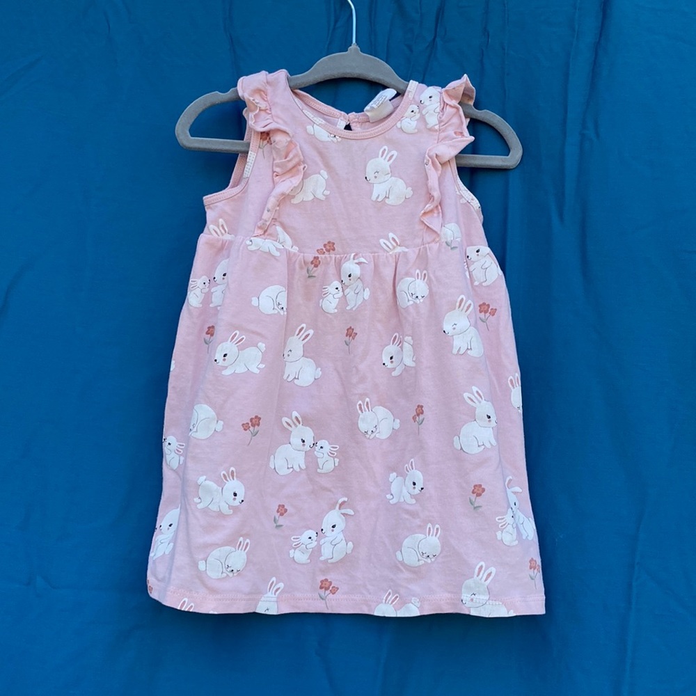 Light pink H&M tunic dress with bunny print size 18 months